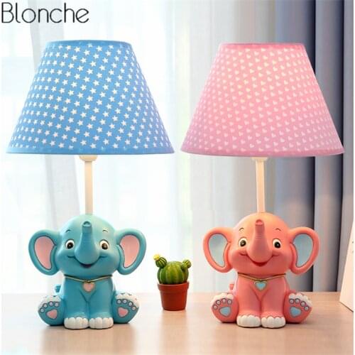 Modern Cartoon Elephant Table Lamp Led Desk Light Fabric Lampshade Lights for Childrens Room Bedroom Study Home Decor Luminaire