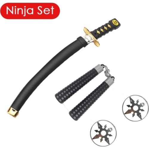Umorden Kids Child Japanese Samurai Ninja Sword Knife Nunchaku Darts Simulation Toy Weapon Props Set