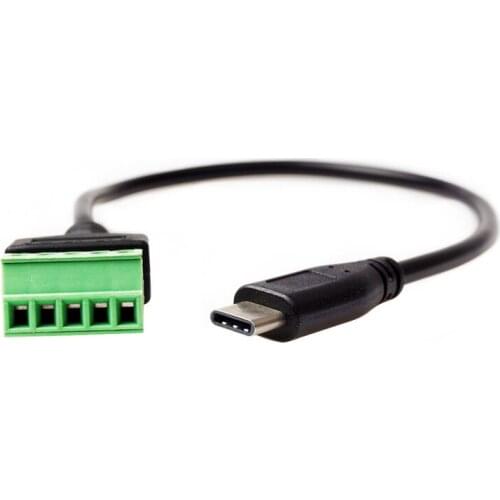 USB 2.0 type-c Male to 5 Pin/Way Female Bolt Screw Shield terminals Pluggable Type Adapter cable 0.3m