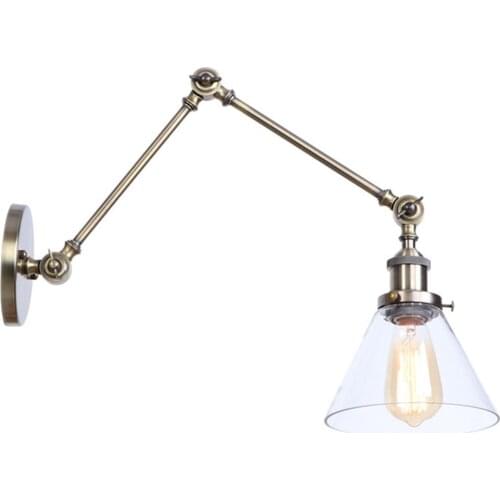 Funnel Filer Clear Glass Lampshade Modern Double Swing Arms Wall Lamp Vintage Black Chrome Bronze Copper Plated Wall Sconces