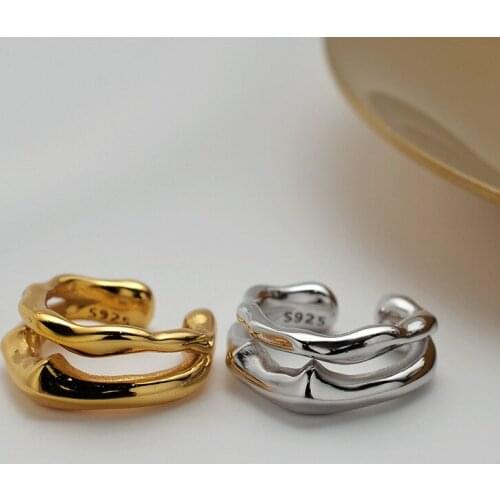 XIHA 1pc Layered Gold Ear Cuff Earrings Women 925 Sterling Silver Irregular Clip on Earring Faux Piercing Korean Style Earcuff