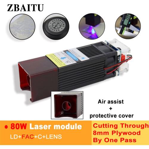 High-efficiency 80W laser module, laser head, with air assist, cutting 8mm plywood by one pass, FAC spot compression, 2 diodes