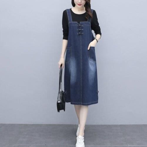 Women Denim Dress 2021 Spring Summer Loose Strap Jeans Dresses Sundress Casual Cowboy Dress Female Clothing Plus Size