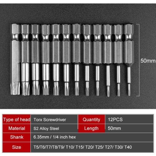 1 Set High Quality New 12pcs 50mm Installed 50mm SEALS St5-t40 Torx Magnetic Plum Batch Head Screwdriver Bit