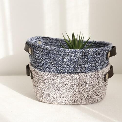 1Pc Hand-woven Cotton Rope Storage Basket Home Desktop Cosmetic Sundries Snack Organizer