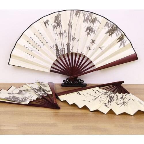 1Pc Retro Folding Silk Fan Chinese Style Decorative Men Pocket Bamboo Handle Hand Fan