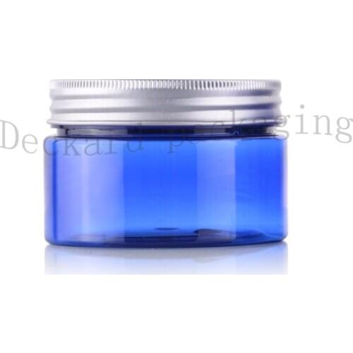 100g Empty Make Up Jar Aluminum Top Cover Pot Blue Round Cream Emulsion Jar Cream Plastic Mini Refillable Cosmetic Container