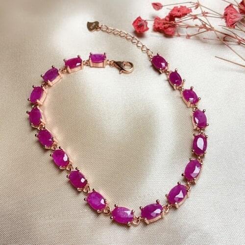 18 Pieces 4mm * 6mm 100% Natural Ruby Simple Silve Ruby Bracelet for Party 925 Sterling Silver Ruby Jewelry
