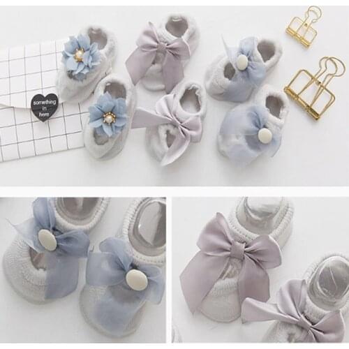 2020Newborn Socks Baby Lace Princess Socks Dispensing Non-Slip Cotton Lace Flower Bow Room Socks Princess Hollow-out socks