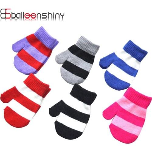 Balleenshiny Infant Toddler Winter Warm Knitted Woolen Gloves for 1-5Y Pinstripe Kids Gloves for Boys Girls Newborn Baby Mittens