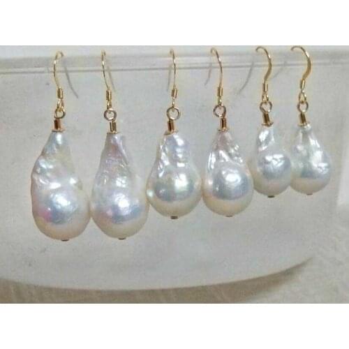 Free shipiing Huge AAA natural baroque white pearl earrings 14K/20