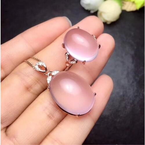 Free Shipping Natural Rose Quartz jewelry set Natural Real Rose Quartz 925 sterling silver 1pc pendant,1pc ring