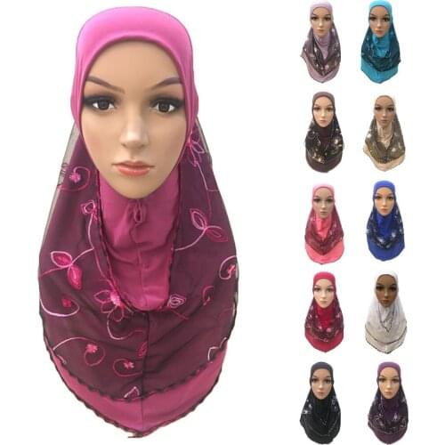 One Piece Full Cover Chest Hijab Hat Muslim Women Prayer Long Scarf Khimar Hijab Islam Ramadan Headscarf Headwear Arab Amira New