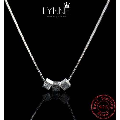 Fashion Elegant 925 Sterling Silver Square Pendant Necklace Three Square Beaded Chain Collarbone Necklace For Women Jewelry Gift