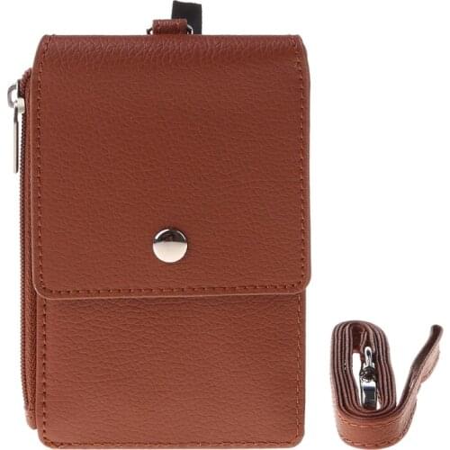 63HC Badge Holder with Zip PU Leather ID Badge Card Holder Wallet Case with 5 Card Slots, 1 Side Zipper Pocket