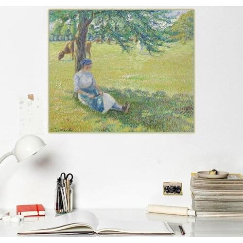 Citon Camille Pissarro《Gardeuse de vaches, Eragny》Canvas Oil Painting Famous Artwork Picture Poster Wall Decor Home Decoration
