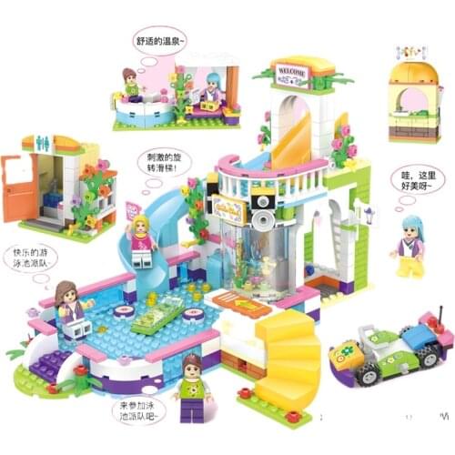 Girls' building blocks and toys are creative DIY assembled and inserted compatible with childrens small swimming pool party