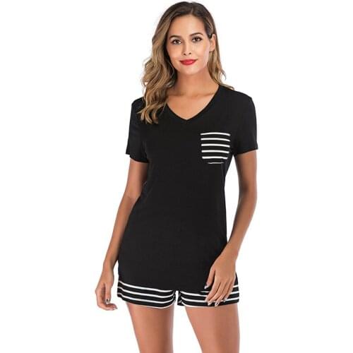 Feelycc Womens Pajama Shorts Set Soft Pjs V Neck Sleepwear Nightwear Short Sleeve Shirt and Shorts Pajama Set