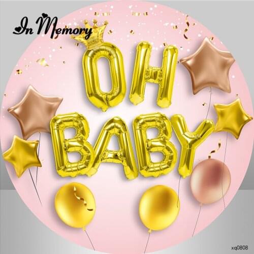 InMemory Round Circle Photography Backgrounds Pink Gold Little Star Balloons Baby Shower Newborn 1st Birthday Party Backdrops