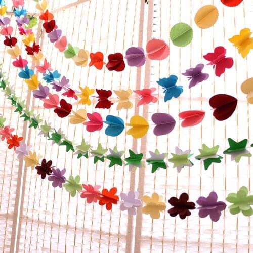 .hot sell Color 3layer paper 3D flower stars butterfly string valentines day/birthday party Flag Wedding hang Pennants