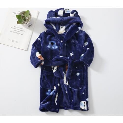 Kids Colar Fleece Panda Hooded Bathrobe Childrens Dressing Gown Bath Robe Cartoon Animal Sleepwear For Girls Boys Pyjamas