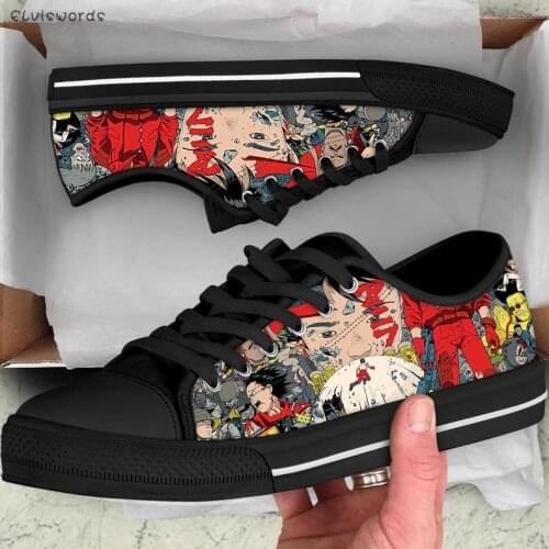 ELVISWORDS Mens Walking Shoes Akira Kaneda Neo Tokyo Anime Pattern Low Style Men Casual Sneakers Flats Lace-up Fashion Kids Boy
