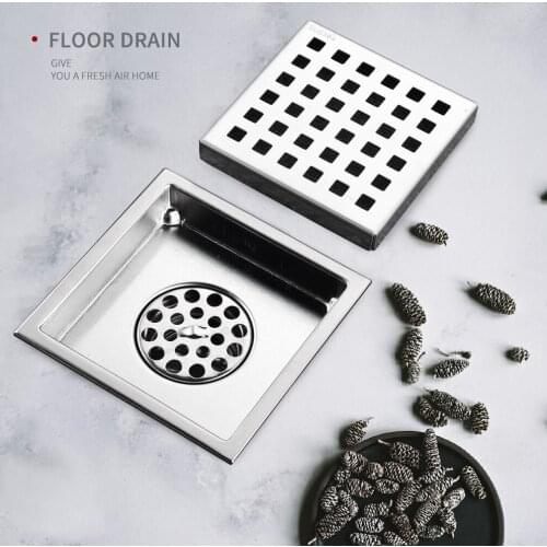 Stainless Steel Square Drain Brushed Nickel Finish Tile Insert Floor Waste Grates Deodorant Hair Strainer