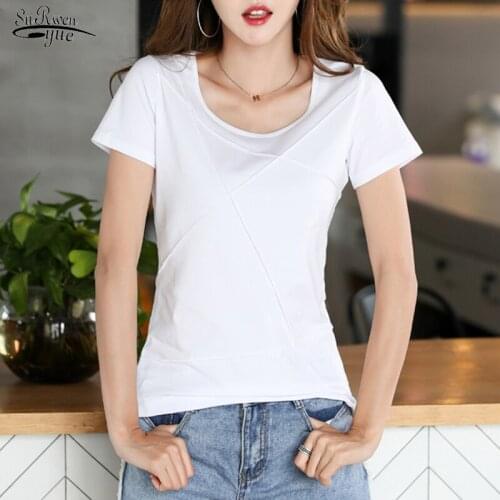 Summer 2021 Slim Solid Short Sleeve Shirts Women Korean Style Casual Cotton Womens Blouse Plus Size Pullover Womens Tops 9508