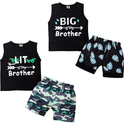 Lioraitiin 0-4Years Toddler Baby Boy Girl Summer 2Pcs Clothing Sleeveless Letter Printed Shirt Top Shorts 2Styles