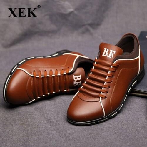 XEK leather shoes men massage 2018 spring/summer mans derby shoes fashion lace-up solid wedges dress shoes plus size ZLL167