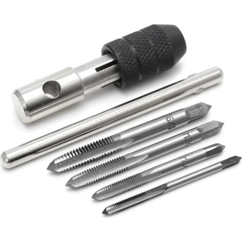 5 Pcs T Type Hand Screw Thread Taps Drill Kit M3 M4 M5 M6 Set w/Wrench