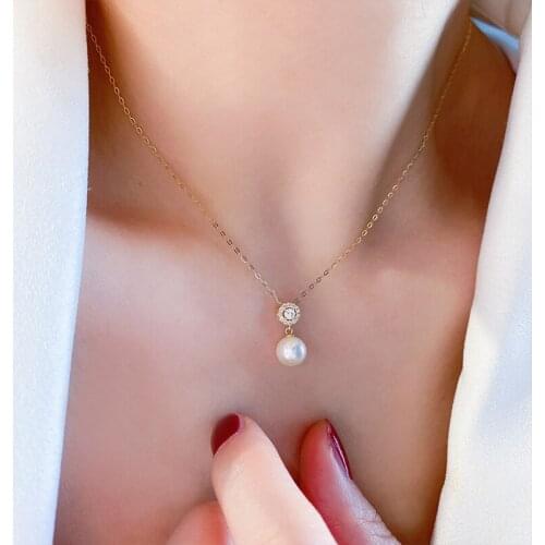 S925 Chain Necklace 7mm Natural Freshwater Pearl Diamond Pendant Necklace Women Anniversary Engagement Jewelry Gifts