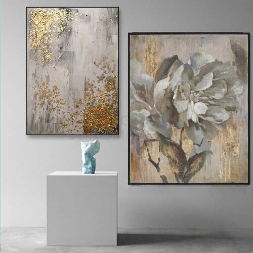 Palette Golden Flower Oil Painting On Canvas Wall Art Abstract Gold Wall Painting Cuadro Decoration Retro Print Poster Decor