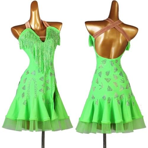 Halter Tassel Latin Dance Competition Dress Sexy V-Neck Backless Tango Samba Performance Stage Costume Practice Wear VDB3824