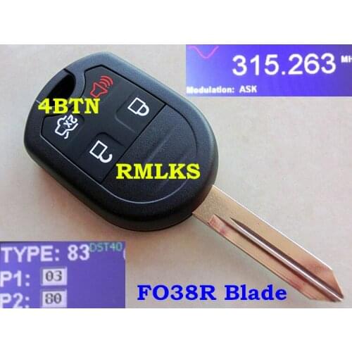 RMLKS Remote Key Fob4 Button 315MHz 433mhz 4D63 80bit Uncut FO38R Blade Fit For Edge Escape 2007-2013 ID83 Chip Key