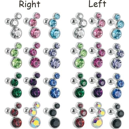 1PC 16G Crystal CZ Helix Earrings Studs Ear Piercing 316l Surgical Steel Cartilage Birthstone Gem Earring Tragus Conch Piercings