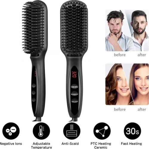 Brush Hair Straightener Heating Comb Straightener Electric Hair Smoothing Brush Hair Straightening Iron Ceramic Comb for Beard