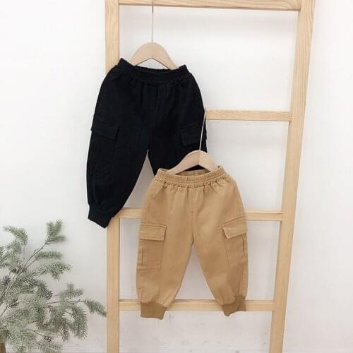 Boys Cargo Pants 2020 Spring New Childrens Casaul Harem Pants Toddler Boys Solid Pockets Trousers Kids Black Sport Pants 2-7Y