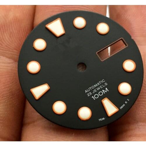 SKX007 Style 28.5mm Green Luminous Double Date Watch Dial for NH36 Movement with S Logo