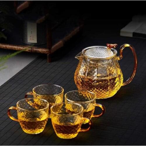 5Pcs Glass Tea Sets High Borosilicate Glass Teapot Cup Flower Teapot With Removable Filter Puer Kettle Kung Fu Tea Set