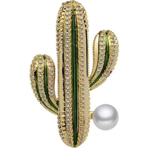 Utei Brooch Amazing Crystal Green Cactus Pin Brooch Special Gift Broaches Clothes Pin Jewelry Gold Color