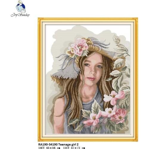 Joy Sunday Cross Stitch 11CT 14CT Teenage Girl 2 Patterns Large Living Room Decoration Grid Embroidery kits Manual Needlework