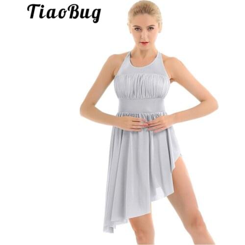 Adult Sleeveless Dancewear Ruched Irregular Hem Ballet Gymnastics Leotards for Women Figure Skating Dress Lyrical Dance Costumes