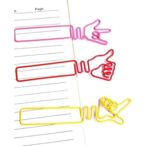 3pcs Paper clip cartoon paperclips creative finger color Bookmark clip Binding pin Decoration Office Stationery School Supplies