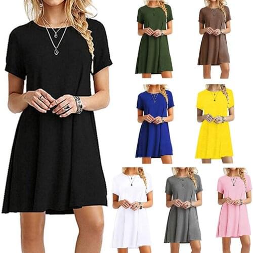 Womens Summer 2021 Hot Sale Female Casual Shirt Ladies Fashion O-Neck Loose Tee Tops Solid Up Blouse Woman Short Sleeve Dress