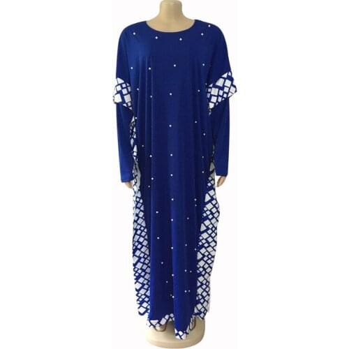 Women Muslim Costumes Long Sleeve Lace Stitching Muslim Long Dress Casual Bubble Bead Dress Islamic Clothing African Costumes