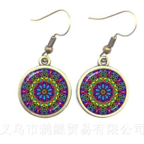 Mandala Glass Cabochon Drop Earrings OM Symbol Buddhism Vintage Earrings For Women Online Shopping India Jewelry