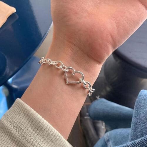 VENTFILLE 925 Sterling Silver Love Heart Circle Hollow Bracelet Female Minimalist Style Adjustable Jewelry Accessories Wholesale