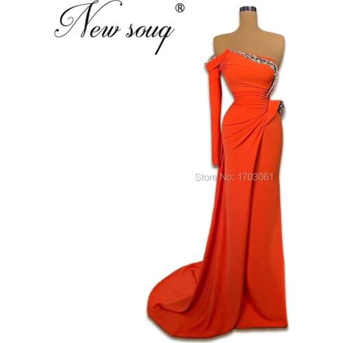 Robe De Soiree Satin Beaded Mermaid Evening Dress Full Sleeves Dubai Arabic Turkish Party Gown Middle East Prom Dress