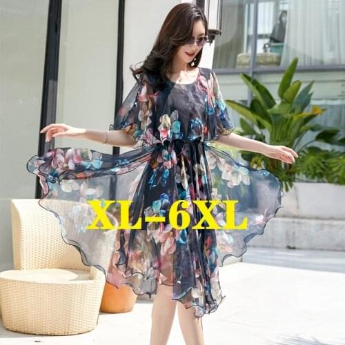 Womens Dress Women Chiffon Long Beach Dress Summer Loose Oversize 5XL Sexy Party Dress Fashion Flower New Robe Free shipping